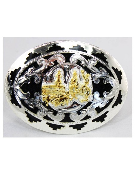 Gowest BOUCLE ARGENT FOND NOIR FIGURINE COWBOYS ET VACHES